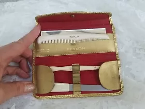 Vintage REVLON Manicure Set Cuticle Nail Care Unused Comb Mirror Compact Gold Ca - Picture 1 of 6