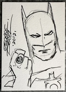 Tarjeta de boceto de arte cómic original anillo linterna verde de Batman, firmada por George Pérez - Imagen 1 de 5