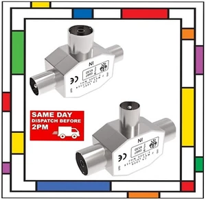 2 vías COAXIAL TV coaxial divisor aéreo en T macho o hembra adaptador de metal RF - Imagen 1 de 10