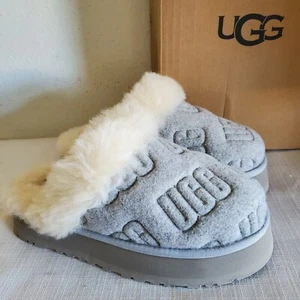NEW WOMENS SIZE 7 GREY UGG DISQUETTE FELTED SHEEPSKIN SLIPPERS 1143986 - Picture 1 of 7