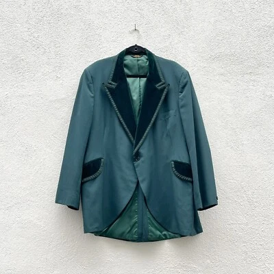 Vintage 60s 70s After Six Forest Green Velvet Trim Tuxedo Jacket X Large - Image 1 of 4