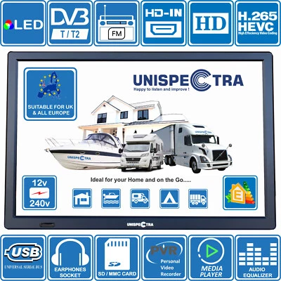 16” LED HD TV 12V 240V MOTORHOME CARAVAN BOAT KITCHEN DVB-T2, FM Tuners Freeview - Image 1 of 3