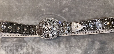 CINTURÓN WESTERN NOCONA MUJER CUERO NEGRO MEDIO TACHONADO ESTRÁS 34-36 Foto 1 de 4