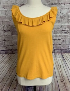 J. Crew Top Womens Size Large Yellow Ribbed Ruffle Neck Sleeveless - Picture 1 of 8