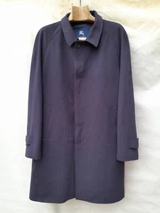 Burberry Trench Coat Mens XL Navy Blue Wool Mix Monogrammed Lining Made in Spain - Picture 1 of 14