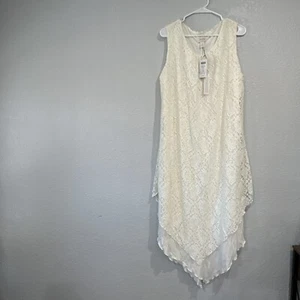 Chicos Lovely Lace Angled-Hem Dress Women’s 3 US 16 Cream/Ivory Midi Asymmetric - Picture 1 of 15