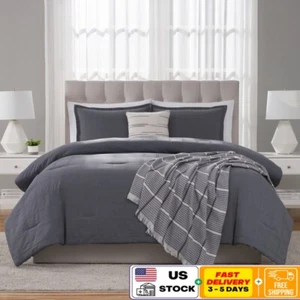 5-Piece Waffle Check Comforter Set Full Queen W/ Decorative Pillow Throw Shams - Picture 1 of 10