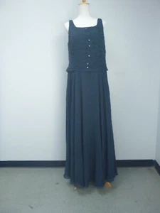 JJ's House Lace Chiffon Sequined Dress Sz 16 Dark Navy 164103 Square Neck Long - Picture 1 of 6