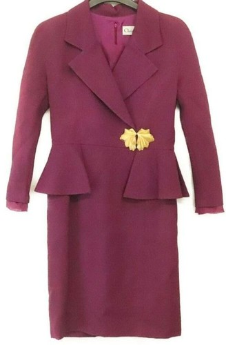 Christian Dior Peplum abito donna taglia 11 lana viola MD06D7900