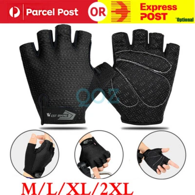 Anti Slip Fingerless Gloves Black Cycling Breathable Half Finger Gloves Bike AU - image 1 of 4