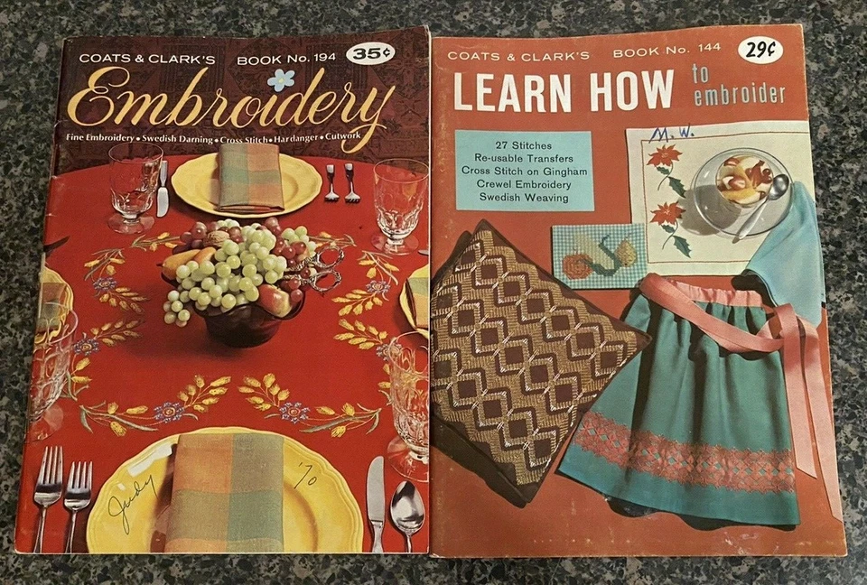 Vintage Lot 2 Coats & Clark's Embroidery Including Transfers Book No 144 & 194 - Image 1 of 1