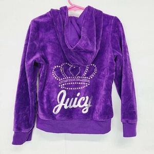 Juicy Couture Hoodie Size 5 Girls Velour Full Zip Studded Logo Back Purple  - Picture 1 of 4