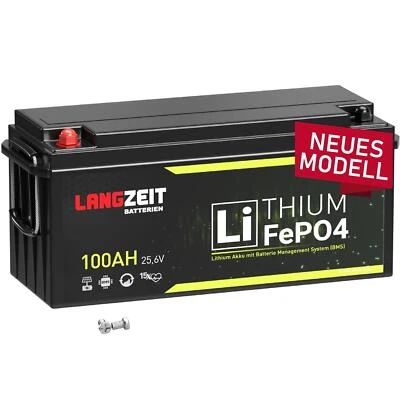 LANGZEIT BATTERIEN LiFePO4 100Ah 24V Lithium Batterie Solarbatterie Wohnmobil Solar Boot Akku BMS