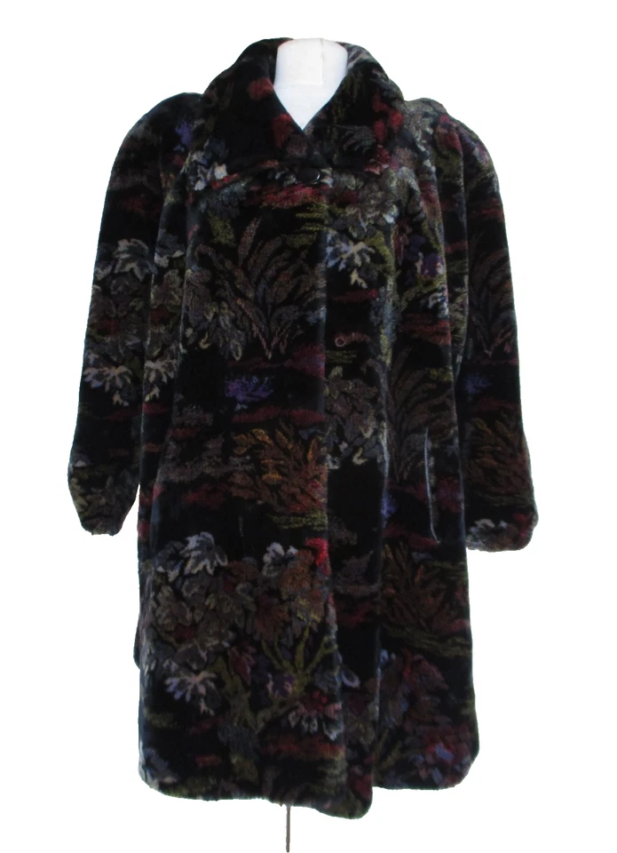 Abrigo Columpio Vintage DONNYBROOK Piel Sintética Patrón Floral Talla 18 Mujer Foto 1 de 4