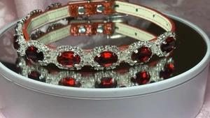 Gems! Ruby Red Rhinestones, Diamanté, Small Dog Collar. Adjustable!! - Picture 1 of 15