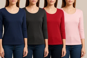 LADIES PLAIN TSHIRT WOMANS LONG SLEEVE SCOOP NECK T SHIRT TOP PLUS SIZE UK 8-22 - Picture 1 of 24
