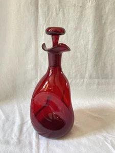 Blenko Ruby Red Pinched Decanter #49 MCM Vintage 1960 - Picture 1 of 6