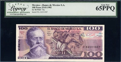 Billete de 100 pesos del Banco de México 1982 gema heredada nuevo 65 PPQ Foto 1 de 2