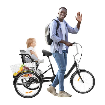 20inch Tricycle Adult with Child Seat & Shopping Basket Tricycle 3 Wheels Bicycle - Image 1 of 4
