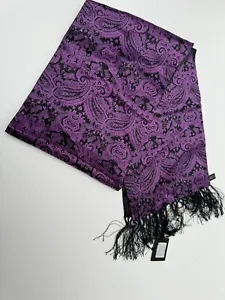 Louis Feraud Scarf Pure Silk Paisley 60in x  9in Purple Black Tasselled BNWT - Picture 1 of 9