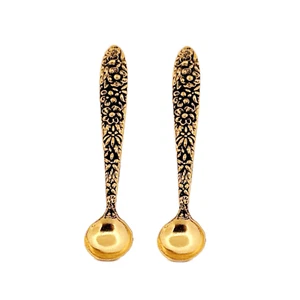 SET OF 2 - 18K Gold plated on Sterling silver small Salt Spoon/Baby/2.7" - Picture 1 of 7