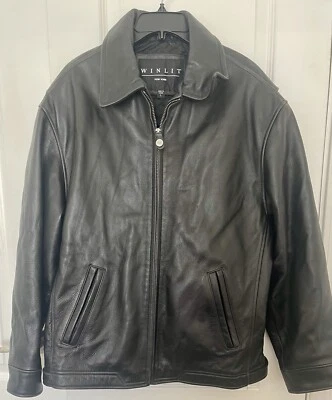 Jaqueta de Moto Masculina de Couro Genuíno Winlit Antiga. Preto grande - Imagem 1 de 4