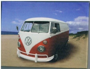 VW Camper van Small Stretched Canvas Picture 8x6" 20x15cm Red&White Split screen - Picture 1 of 3