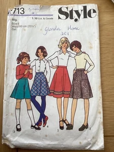 1976 ORIGINAL STYLE  SEWING PATTERN 1713 girl’s skirt size 8,W 23.5 CUT FREE P&P - Picture 1 of 4
