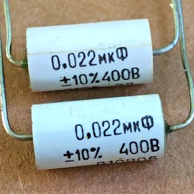 2 Soviet Mylar K73-11 NOS 22nF Capacitors - 400V - 0.022uF - 22000pF - Image 1 of 3