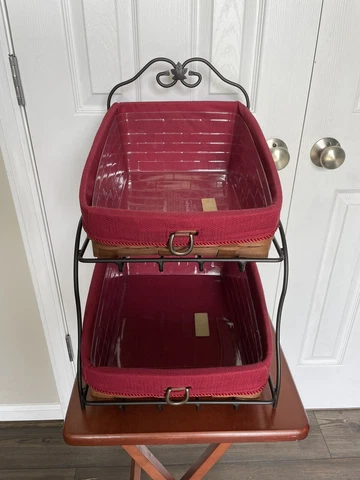 Longaberger 2 Tier Wrought Iron Paper Tray Bin Basket Combo Liner & Protector RB Cover