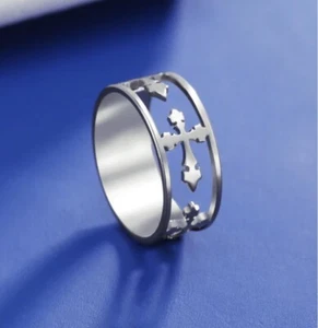 Stainless Steel Cross Ring 7.9mm band width - Picture 1 of 1