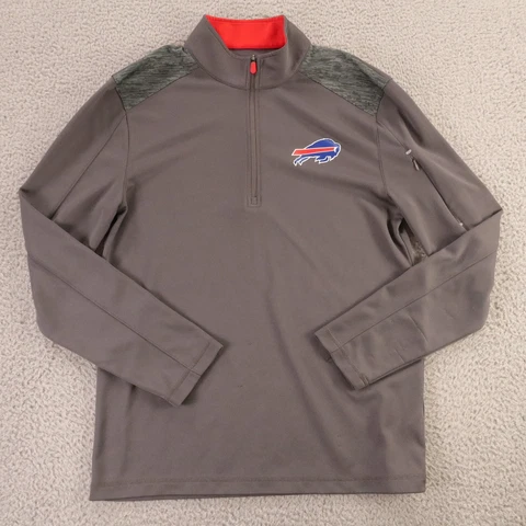 Buffalo Bills Sweater Mens Medium Gray Polyester 1/4 Zip Pullover NFL Football * Cover