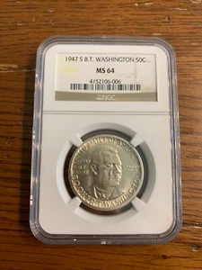1947-S Silver Booker T. Washington Commemorative Half Dollar, NGC Certified MS64 - Picture 1 of 2