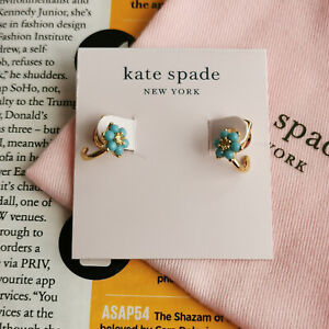 Kate Spade Myosotis Flower Gold Turquoise Huggie Earrings NEW / DUST BAG