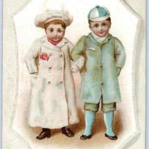 c1880s Victorian Mature Little Boy & Girl Couple Litho Stock Trade Card Odd C35 - Bild 1 von 3