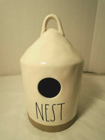 Rae Dunn NEST Ceramic Birdhouse Magenta Artisan Collection Light Beige 9.5 Inch Cover