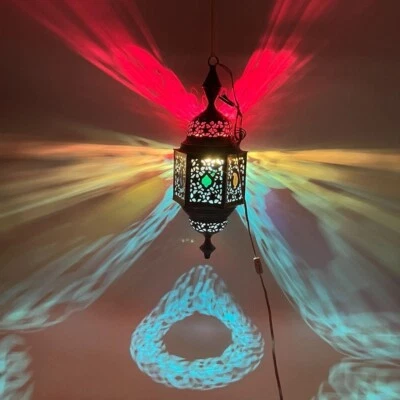 Vintage Pendant Lights Mediterranean Moroccan Lantern Chandelier Colorful Glass - Image 1 of 4