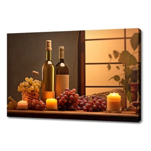 Vintage Wine Bottles Grapes Kitchen Decor Framed Canvas Print Wall Art - Picture 1 of 9