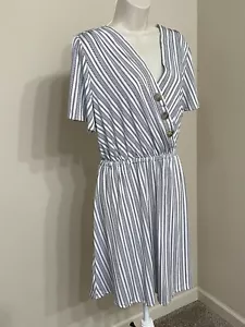 Robert Louis Women’s Black & White Fit & Flare V-Neck Short Sleeve Midi Dress L - Picture 1 of 9