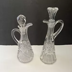 Set Of 2 Vintage Cut Glass Cruets with Lid - Picture 1 of 21