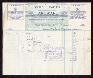 1921 GOULD & NOWLEN*HARDWARE*SUMINISTROS DE INGENIEROS*BAÑERA PIE GARRA LITOGRÁFICA* - Imagen 1 de 1