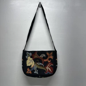 Maud Hundley Purse Shoulder Bag Handbag Needlepoint Stitch Floral Black Vintage - Picture 1 of 13