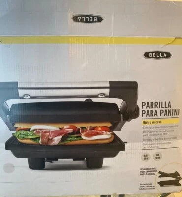 Bella Panini press Grill.  stainless and black. Box open, but never used - Image 1 of 2
