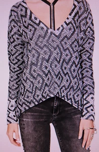 JUMPER SWEATER SASS & BIDE SIZE XXS NEW with tags, BLACK & WHITE - Picture 1 of 4