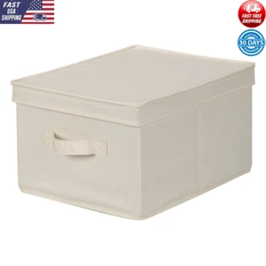 Canvas Storage Box - Large Home Organizer Bin Container with Lid & Handle - Picture 1 of 10