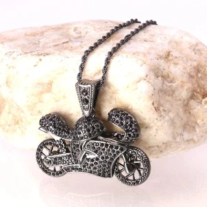 Black Finish Hip Hop Crystal Pendant Bike Motorcycle 24" Rope Chain - Picture 1 of 5