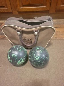 VTG Ebonite Tornado Duckpin Ball Set & Bag Duckpin Bowling League Green Swirl - Picture 1 of 24