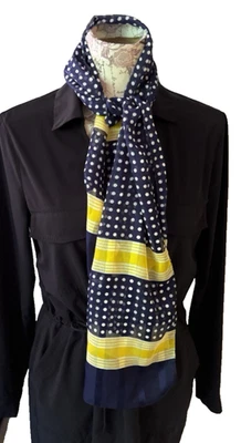 VINTAGE D'Angela scarf navy, yellow, polka dots Christmas gift idea - Image 1 of 4