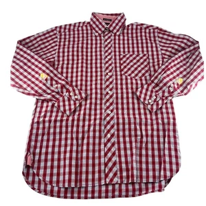 Tommy Hilfiger Shirt Men Medium Red Blue Plaid Button Up Long Sleeve Career Work - Picture 1 of 8