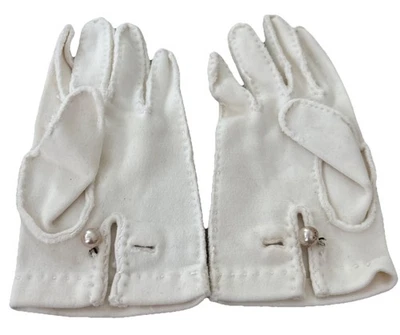 Vtg Made In Italy Children’s Sz2 Double Woven Cotton Pearl Formal Stretch Gloves - Image 1 of 3